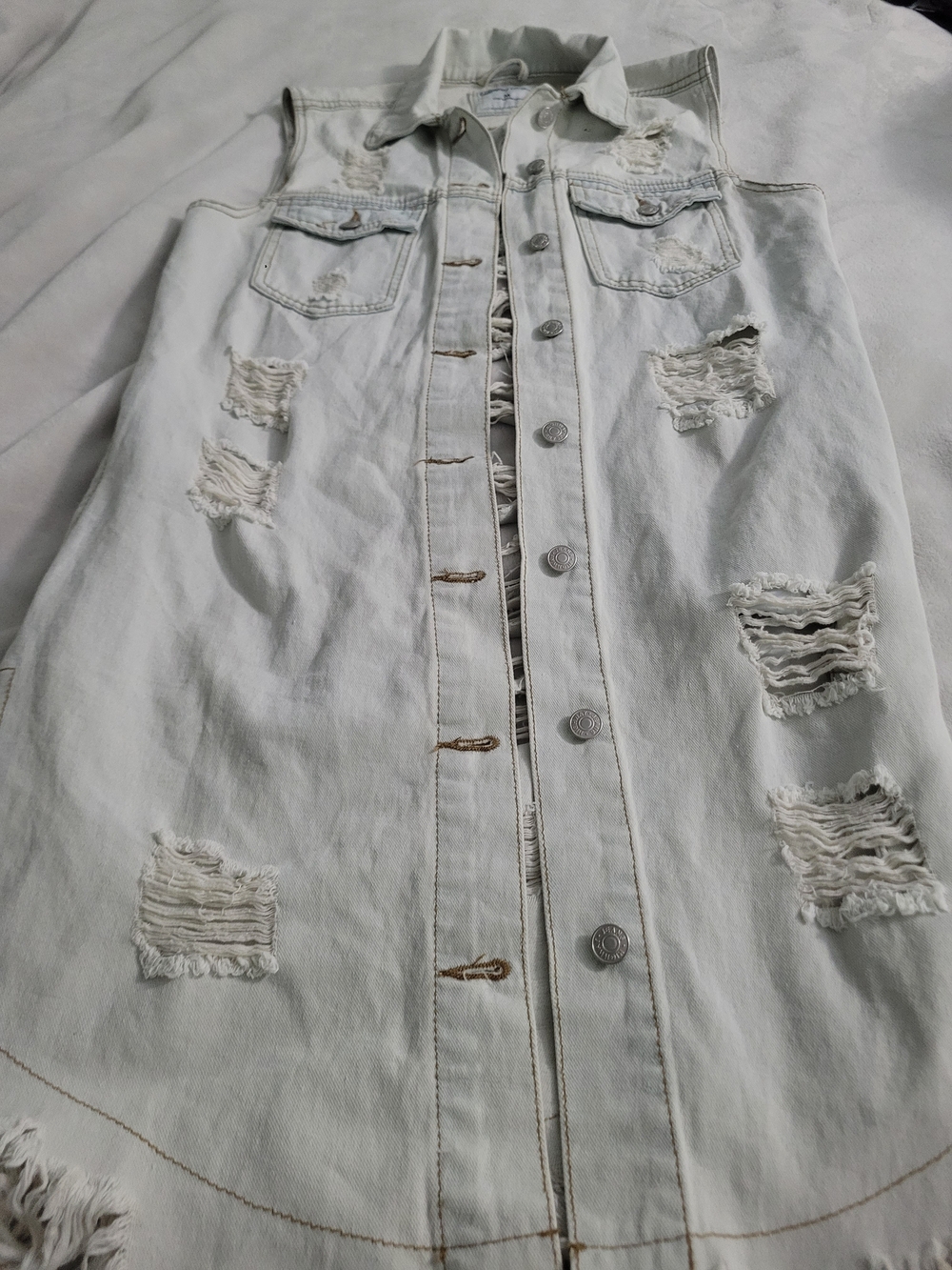 Highway Jeans Womens Distressed Longline Denim Vest Light Wash Size M Sleeveless